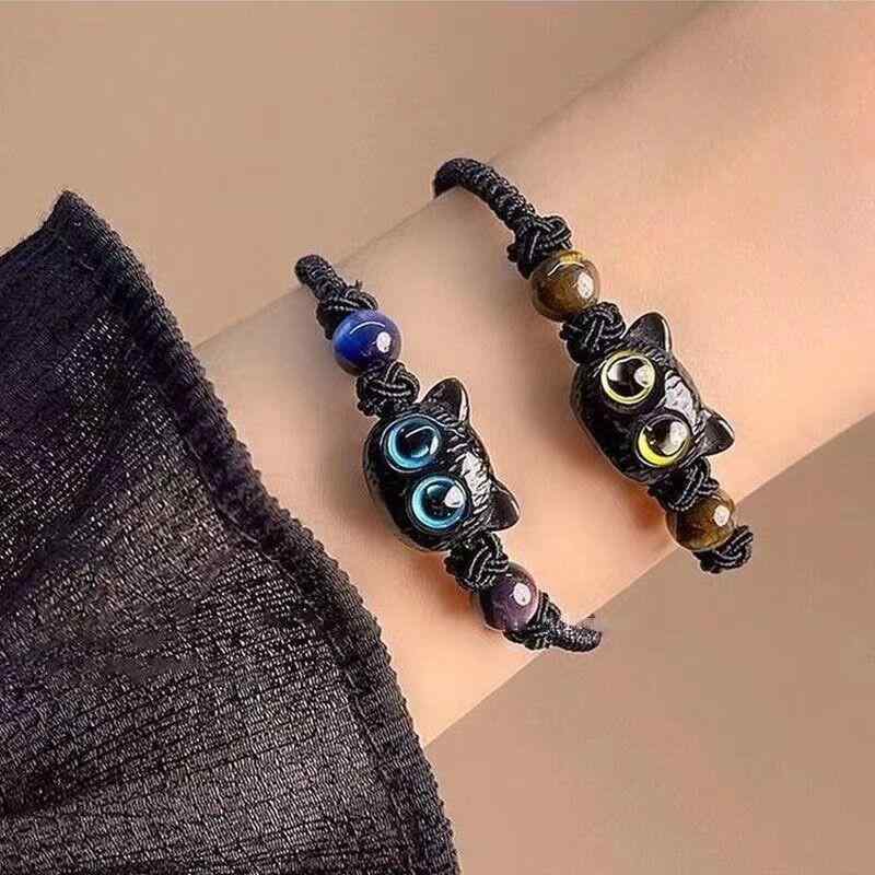 ブレスレット おしゃれ キュート 小さめ 黒 猫 編み込み 甘く クール カップル 親友 レディース ファッション アクセサリー 装飾品 ジュエリー