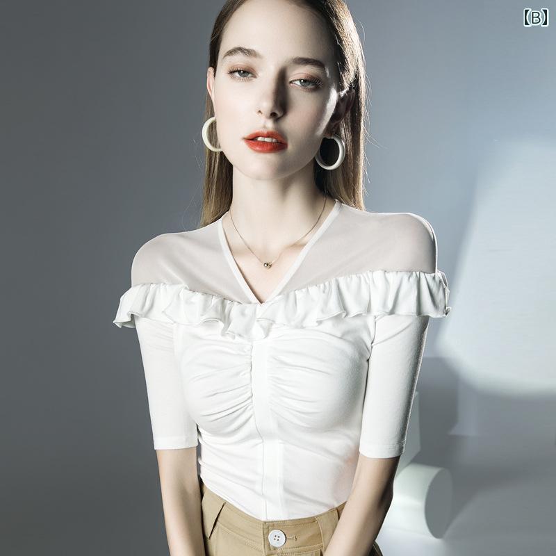 トップス 社交ダンス レディース 夏 ラテン ダンス 服 高級 メッシュ 美しい 背中 女性 ミッド スリーブ モダン 練習 服 2