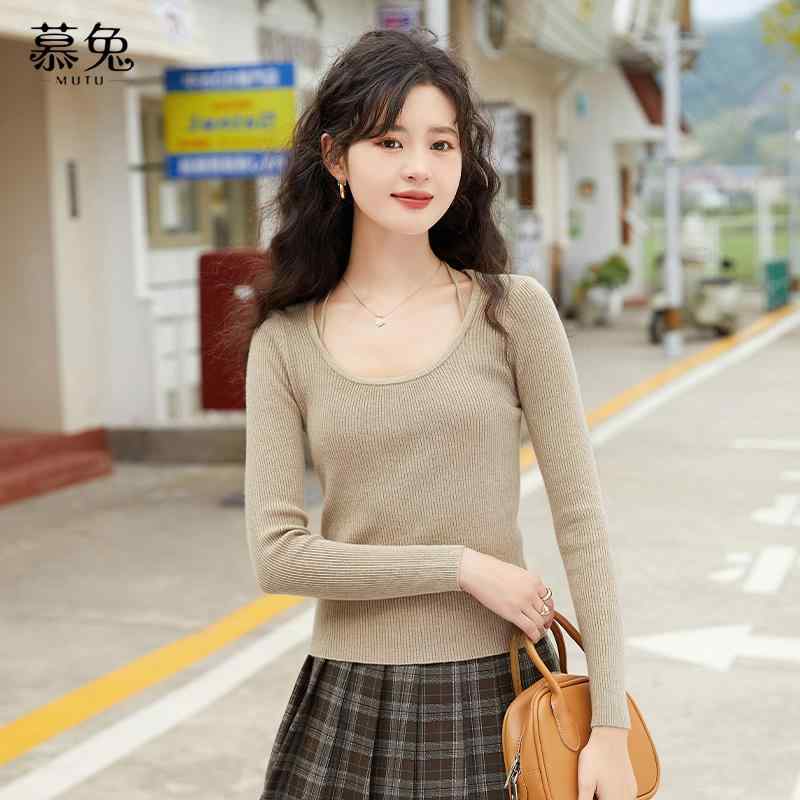 シャツ トップス レディース ファッション 女性 カレッジ 黒 セーター 秋 インナー レイ ヤード シック 美しい スリム 長袖