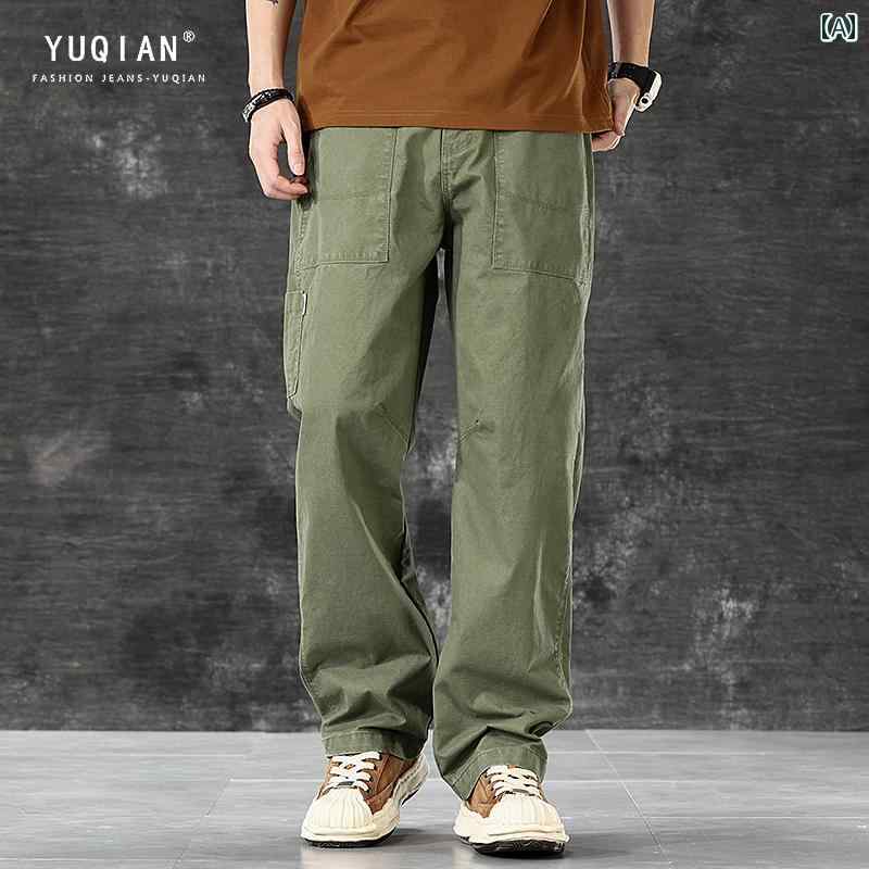 樂天商城 - カーゴパンツ アメリカ マルチポケット 無地 メンズ ストレート 和風 レトロ コットン アウトドア スポーツ パンツ