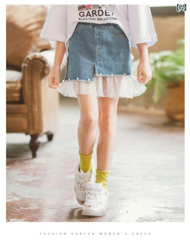 Rakuten - スカート ドレス スカート デニムスカート キッズ カジュアル 女の子 サマー 子供 夏 韓国 女の子 デニム ショート