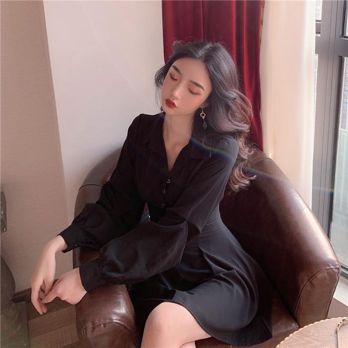 レディース 女の子 婦人服 ワンピース ドレス 長袖 ショート丈 秋 ウエストスリム ハイウエスト