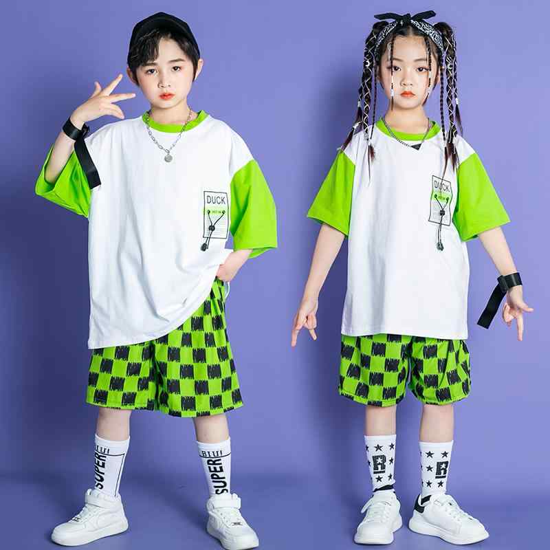 子供服 キッズ ダンス 衣装セット 半袖 蛍光 目立つ メンズ レディース兼 韓国 おしゃれ イベント フェ..