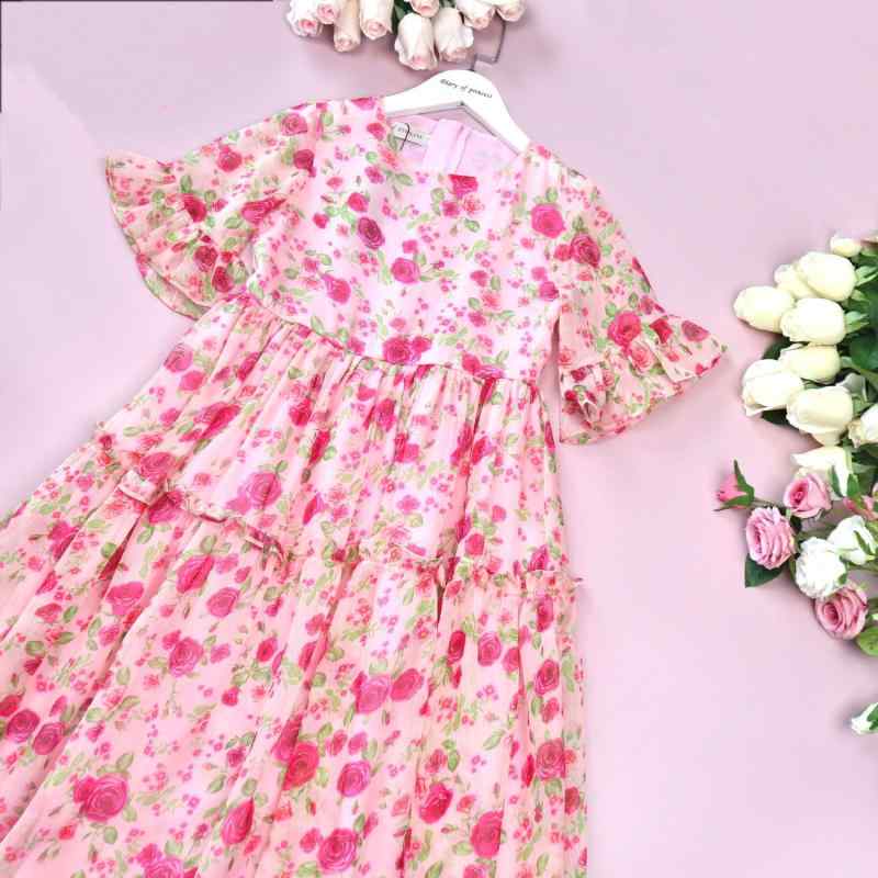 スカート ドレス ワンピース かわいい キッズ ファッション 子供服 女の子 夏服 プリント 花柄 シフォンワンピース かわいい 半袖 ロング バケーション ロング ビーチ