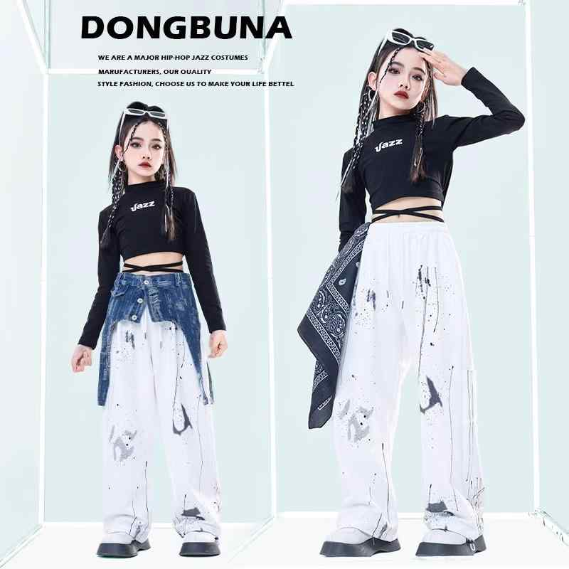 子供服 女の子 Tシャツ 長袖 へそ出し パンツ コスチューム バンド ダンス ヒップ...