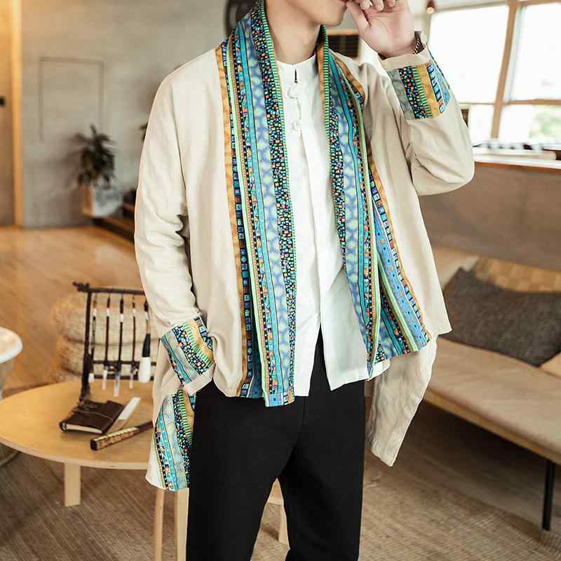 羽織 着物 春 綿 リネン メンズ ファッション ウイグル 民族服 服 カンバ アンカー ディガン トップス ..