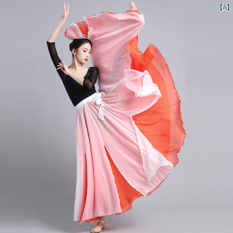 スカート ダンス レディース 720度 大 スイング 二層 スクエアダンス モダン ダンス ウイグル パフォーマンス レトロ 舞踊 衣装 スリット ロング