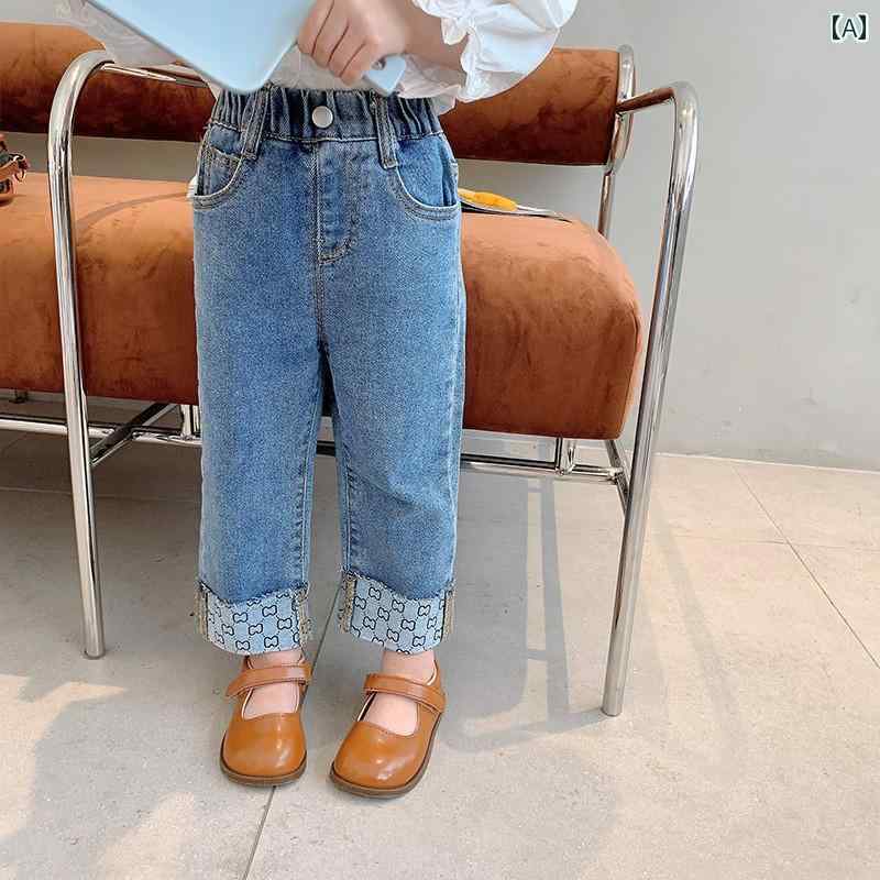パンツ キッズ ファッション カジュアル デニム 女の子 ジーンズ 春秋 女児 赤ちゃん 子供 ストレート ゆったり 韓国 スタイル