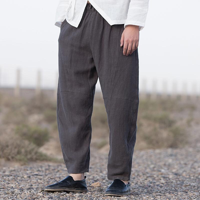 パンツ メンズ 秋 春 カジュアル 中華風 アンティーク 綿 リネン 大きいサイズ 裾細 ラミー 粗布 ワイド レッグ