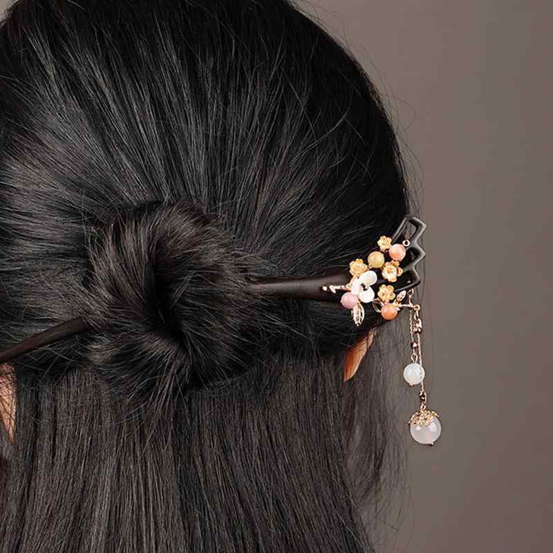 ヘアアクセサリー かんざし ヘアピン 木 頭 髪飾り パール 花柄 琥珀 髪留め 魅惑 ギフト レトロ おしゃれ レトロ レディース シンプル 大人式 母の日 ...