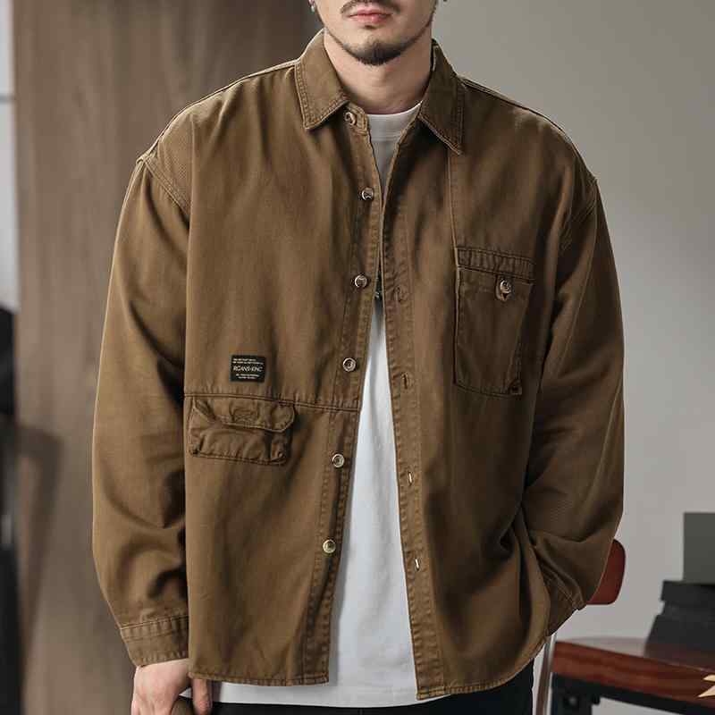 ジャケット メンズ ワークシャツ 長袖 秋 ゆったり カジュアル アメリカン レトロ コットン 春秋