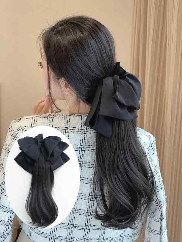 レディース ウィッグ ワンタッチ おしゃれ ポニーテール ウィッグ 韓国 蝶ネクタイ クリップ ハイポニーテール ロング カーリーヘア 自然 フェイク