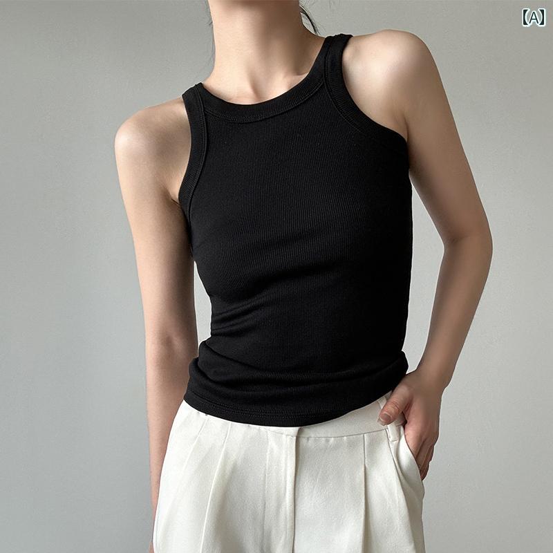 レディース 夏 ノースリーブ ランニング シャツ サマー フェス 音楽祭 リゾート ビーチ アメリカ スタイリッシュ ガールズ 黒 ホルターネック 小さい キャミソール 女性 アウターウェア インナー 肩型 トップス