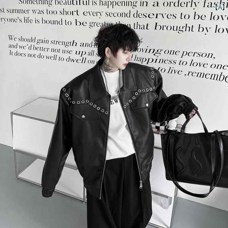 ダーク ショルダーパッド ジャケット メンズ ショートジャケット PU レザージャケット 感 ライダース