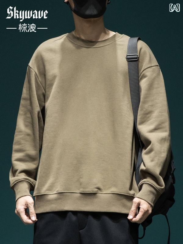 Sweat - トップス メンズ 春 ラウンドネック スウェットシャツ トレーナー シンプル 無地 カジュアル プルオーバー 長袖