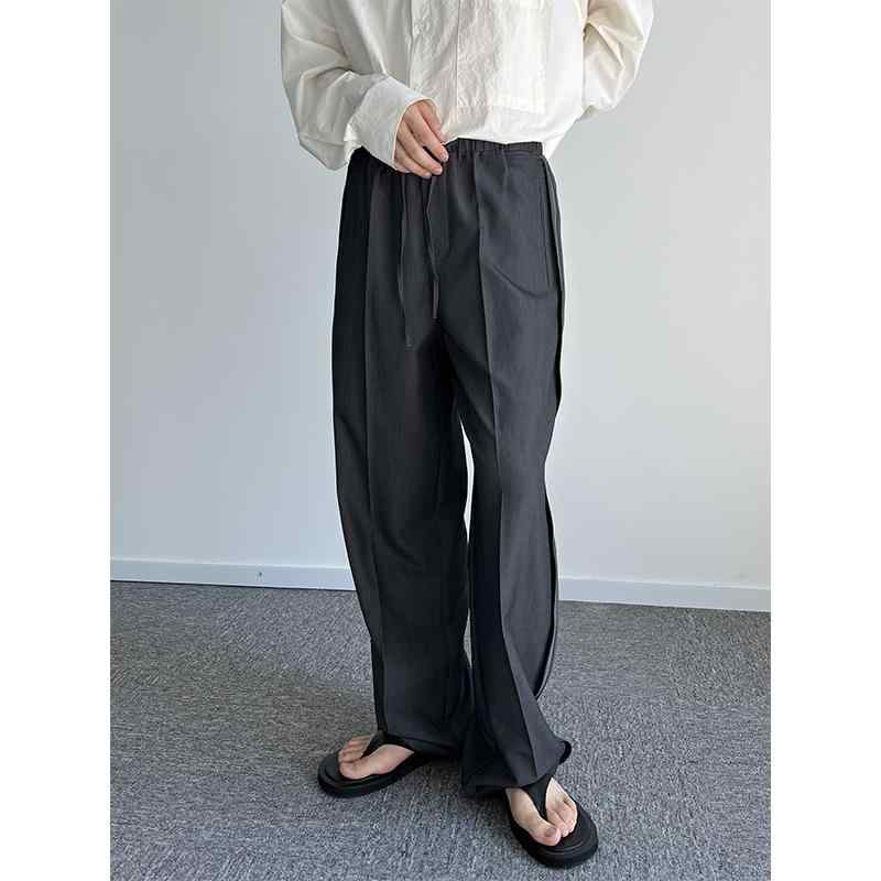 スラックス 韓国 インカジュアル ドレープ 黒 パンツ 床 長ズボン メンズ ストレッチ ウエスト ワイドレッグパンツ ストリート ストレートパンツ