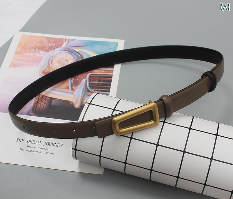 レディース レディース レザー ベルト シンプル 装飾 リバーシブル スムース バックル 韓国 革 オフィス