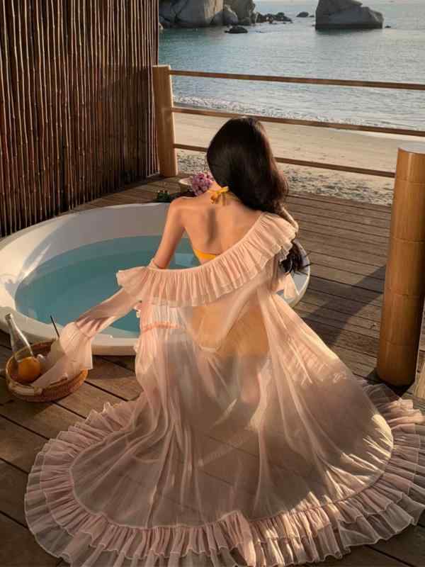 レディース シフォン カーディガン フランス ロマンチック フェアリー エレガント ロングスカート フェ..