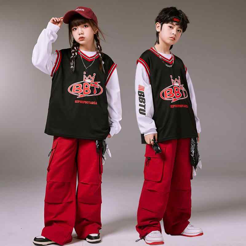 子供 ストリート ダンス 服 ヒップホップ パフォーマンス ベスト キッズ 男の子 女の子 カジュアル ジャズ パンツ セット
