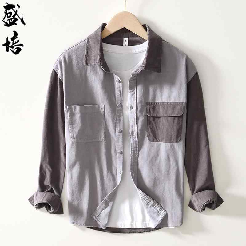 トップス シャツ ジャケット メンズ 爽か シンプル 襟 コーデュロイシャツ 長袖 コットン カジュアル ワークシャツ メンズ 秋