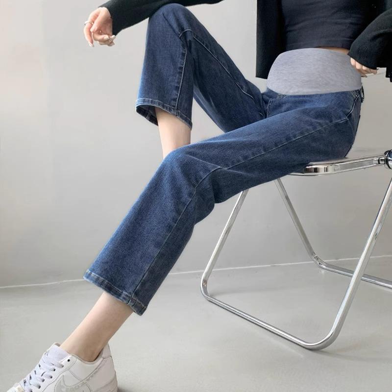 マタニティパンツ 春秋冬 ストレート シガレットパンツ 起毛 厚手 ジーンズ 妊婦 腹部サポート デニム ロング