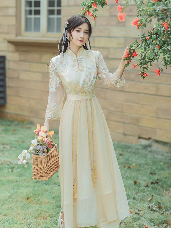 チャイナドレス 撮影衣装 レディース 婦人服 ワンピース ドレス レトロ フリル シフォン 中国 フェアリー 夏