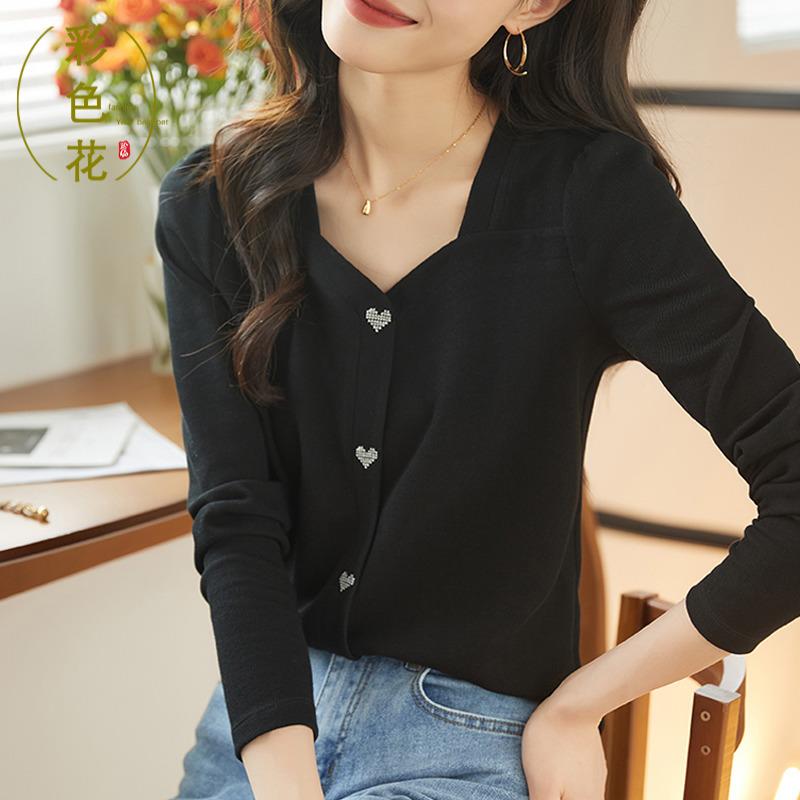 Rakuten - シャツ トップス レディース ファッション マザーズ 婦人服 普段使い 春秋 黒 スリム 長袖 セーター Vネック 小さい 女性