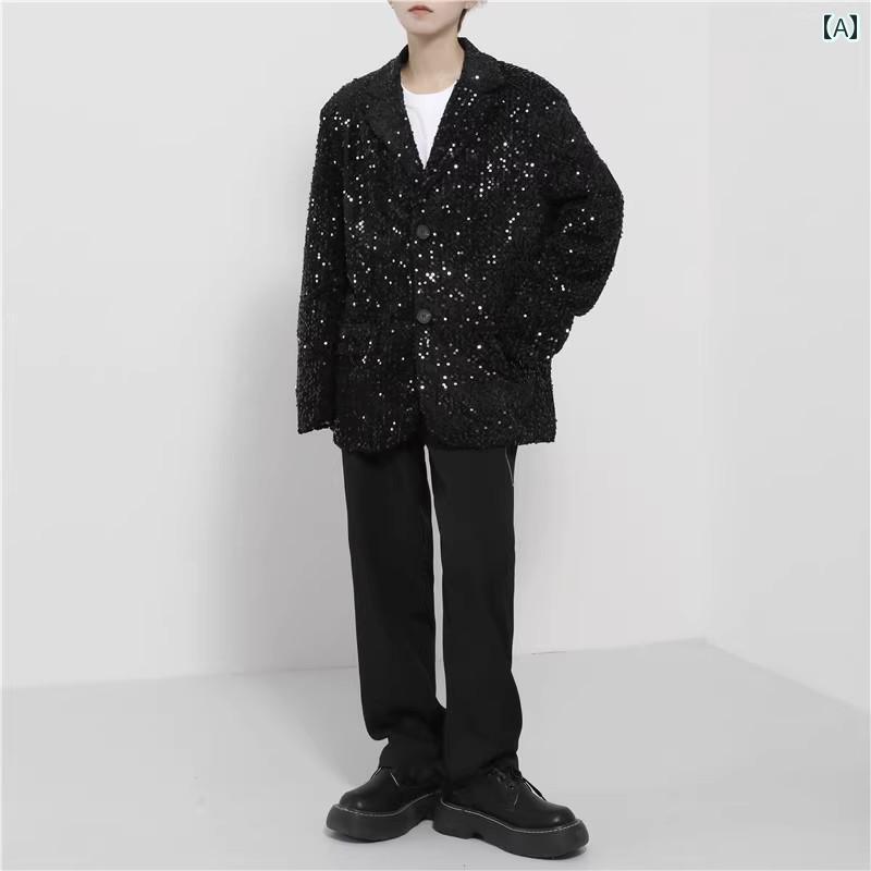 ジャケット 韓国 シルエット ヤッピー ストリート スパンコール スーツ 男性 女性 ヒップ ホップ ナイトクラブ ショルダーパッド