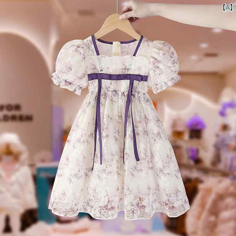 夏 キッズ ワンピース ガールズ ドレス 服 子供服 少女 花柄 プリンセス パフスリーブ フェアリー