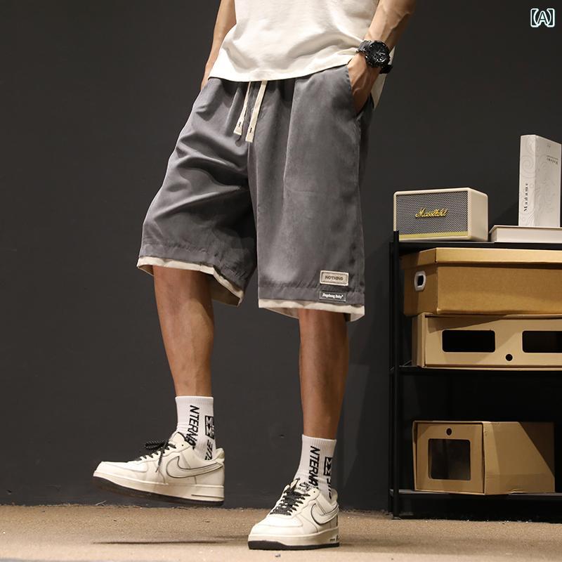 ハーフパンツ メンズ 夏 薄手 ひんやり 涼しい 快適 速乾 涼しい ミディアムローウエスト ミドルパンツ..