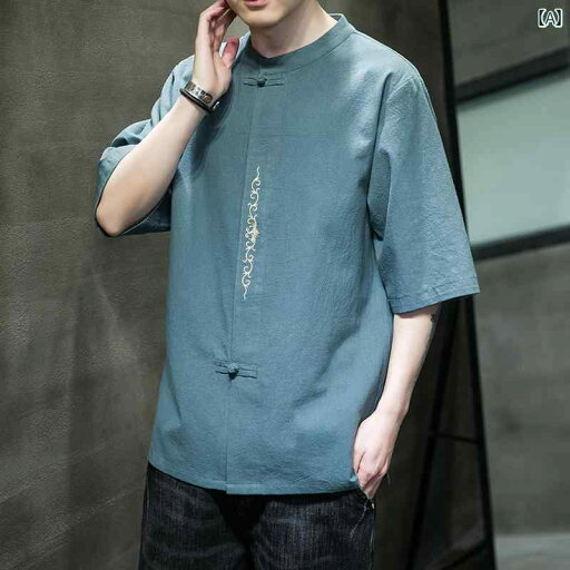 チャイニーズ トップス シャツ かっこいい 綿 リネン 半袖 シャツ 薄手 レトロ チャイナ風 夏 中国 唐 大きめサイズ 刺繍 ゆったり チャイニーズ トップス シャツ かっこいい 綿 リネン 半袖 シャツ 薄手 レトロ チャイナ風 夏 中国 唐 大きめサイズ 刺繍 ゆったり
