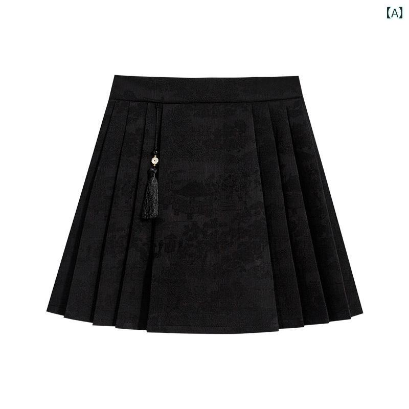 レディース 夏 ボトムス プリーツスカート a ライン スカート ファッション 中華風 女性(4)