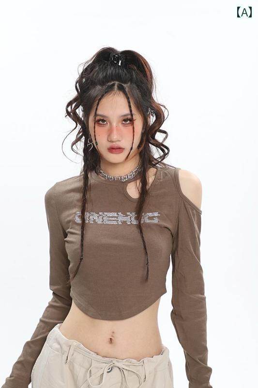 レディース 長袖 ショート トップス ロンT Y2K お腹見せ カジュアル ストリート おしゃれ かわいい 着回し レイヤード クロップド丈 トレンディ ダンス レジャー リラックス 普段使い使い