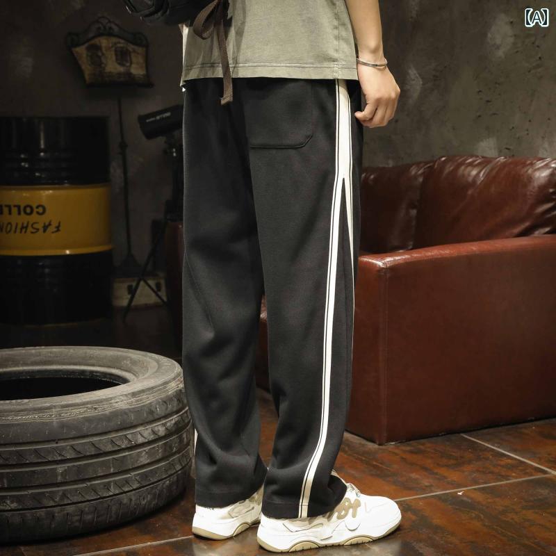 メンズ アメリカ ストライプ スウェットパンツ 夏 ゆったり 大きめサイズ ドレープ ストレート カジュアル ロング パンツ ストレッチ性 ファッション かっこいい