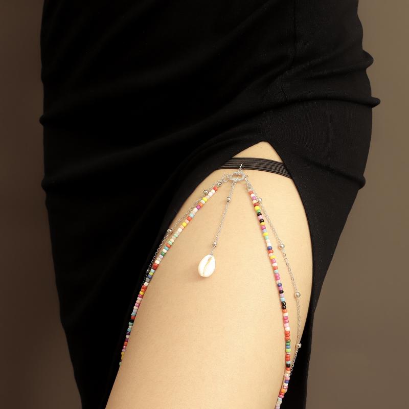 レディース アメリカ 太もも アンクレット ビーチ カラフル ライス ビーズ シェルビーズ ペンダント リング ボディチェーン ファッション タッセル 太もも チェーン