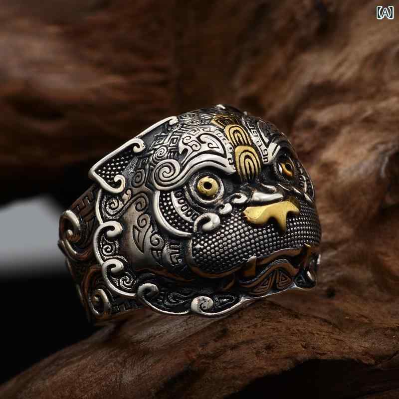 リング チャイナ風 貔貅 シルバー ジュエリー メンズ レトロ ユニーク レディース アクセサリー オールシーズン 指輪 リング