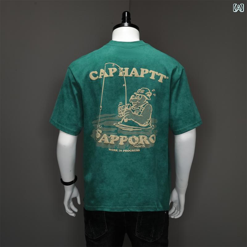 トップス シャツ tシャツ メンズ おしゃれ 夏 綿 グリーン 半袖 Tシャツ 男性用 ラウンドネック プリント 半袖 レイヤリング 男性用 Tシャツ