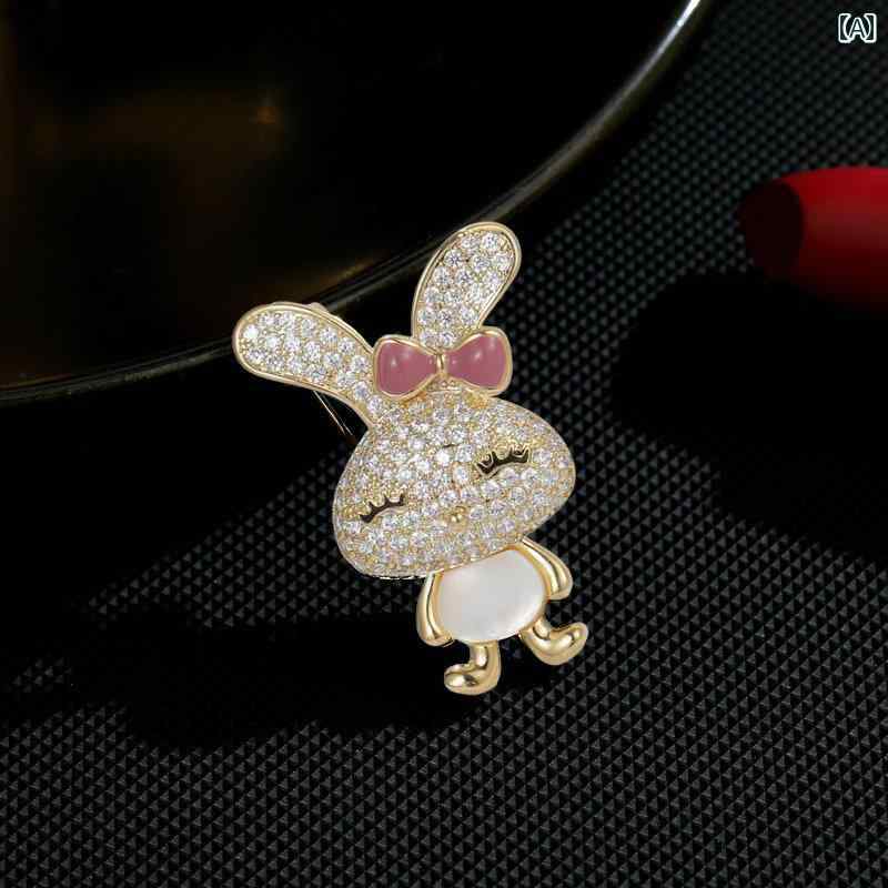 レディース アクセサリー ブローチ 美しい 韓国 甘くて かわいい クリスタル ウサギ ハイエンド スーツ ピン 装飾