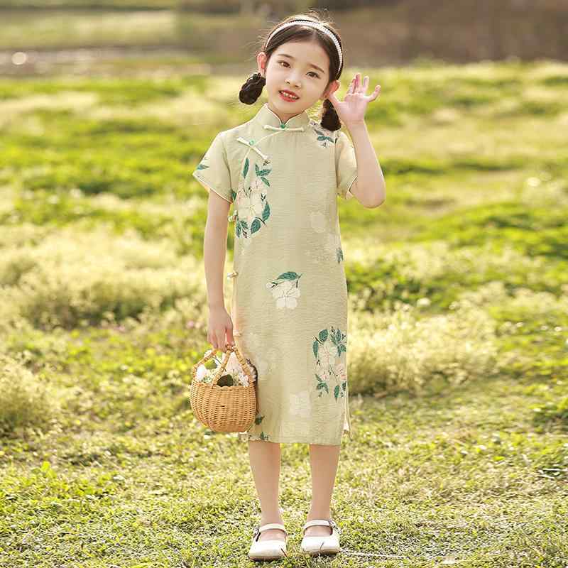 Cute Chinese dress for girls, Hanbok style, summer dress, children's green, fresh, baby princess style, lightweight, kids' dress, green
