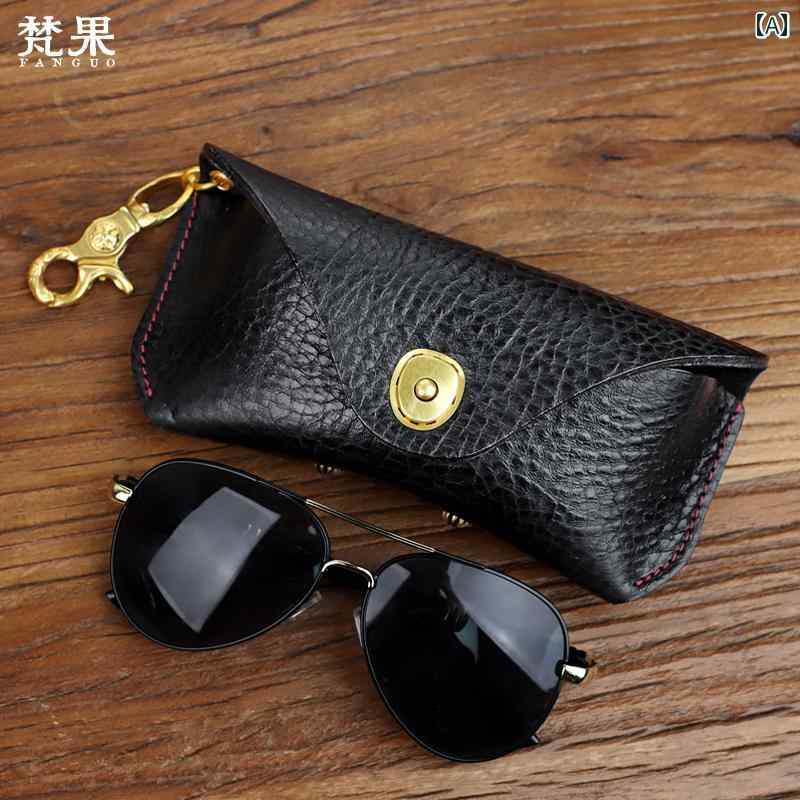 Leather - 手厚手 た 牛革 メガネ ケース メンズレディース 最上層 革 アンチ ストレス メガネ バッグ ポータブル ストラップ 近視 メガネ サングラス