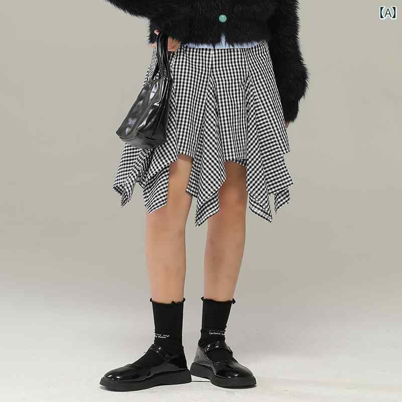 スカート 子供服 ボトムス ナチュラル 普段着 キッズ 小さい 女の子 春秋 不規則 チェック柄 ミッド ショート 子供用 ハイウエスト 女性用