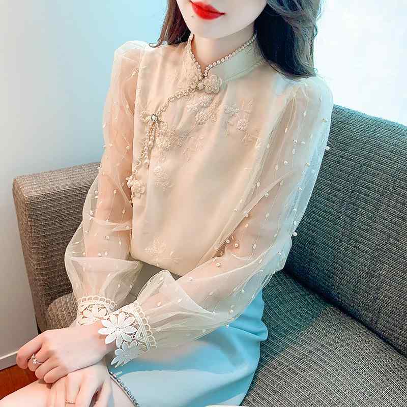 シャツ トップス レディース ブラウス 上品 おしゃれ 春秋 長袖 シフォンシャツ 女性 レース ハイエンド 西洋 美しい
