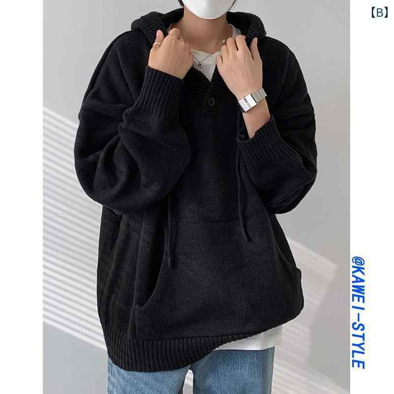 セキュアデポのジャケット 韓国 ストリート オーバー サイズ フード付き ブラウン セーター 男性 女性用 超ゆったり した レトロ ワークウェア セーター｜アングル3