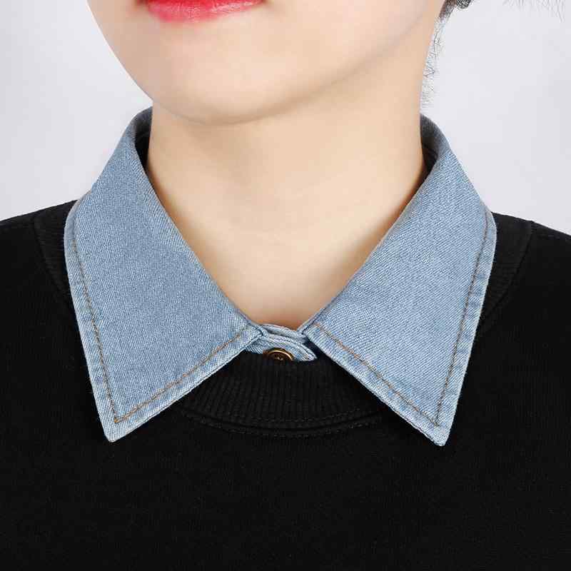 シャツ レディース 秋 冬 フェイク カラー つけ襟 デニムブルー 多機能 襟 装飾 セーター