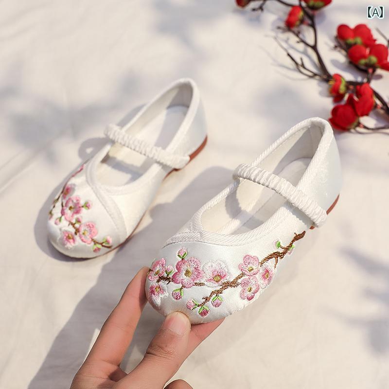 子供靴 かわいい メリージェーン シューズ 歩きやすい キッズ 女の子 漢服 靴 中華風 チャイニーズスタイル レトロ 衣装 子供用 刺繍 古風 布靴 リトル プリンセス アンティークスタイル