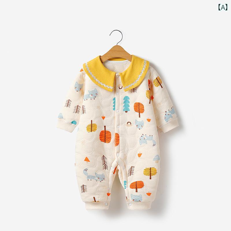 ロンパース かわいい ベビー ジャンプ スーツ 秋冬 新生児 服 冬服 暖かい ベビー 服 厚手 キルティング 秋 パジャマ