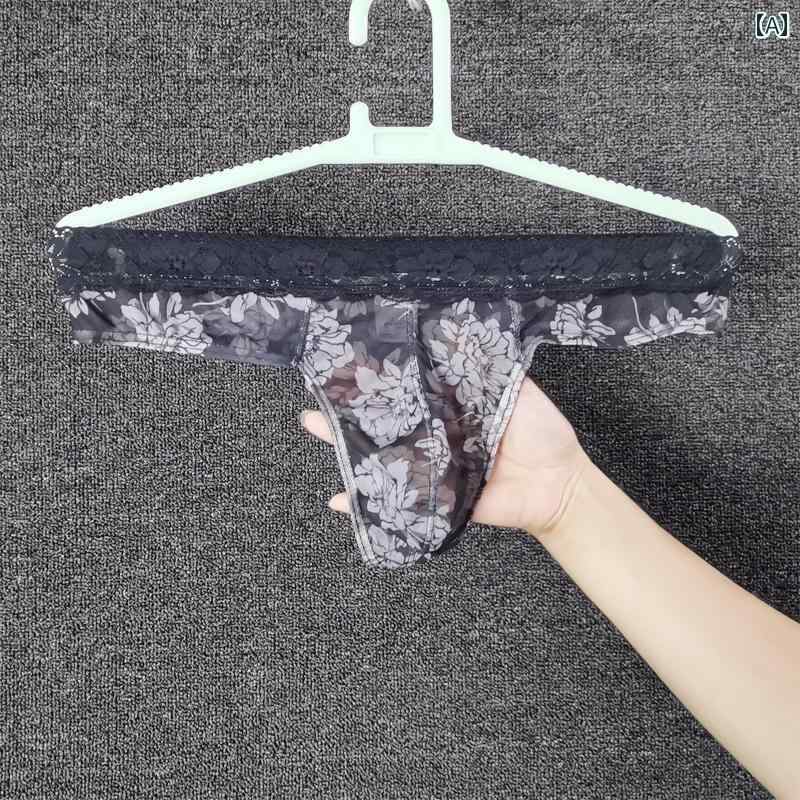 メンズ T バック 男性下着 ボーイ ショーツ ローウエスト 魅惑的 完全 透明 速乾 U 凸 バッグ レースエ..