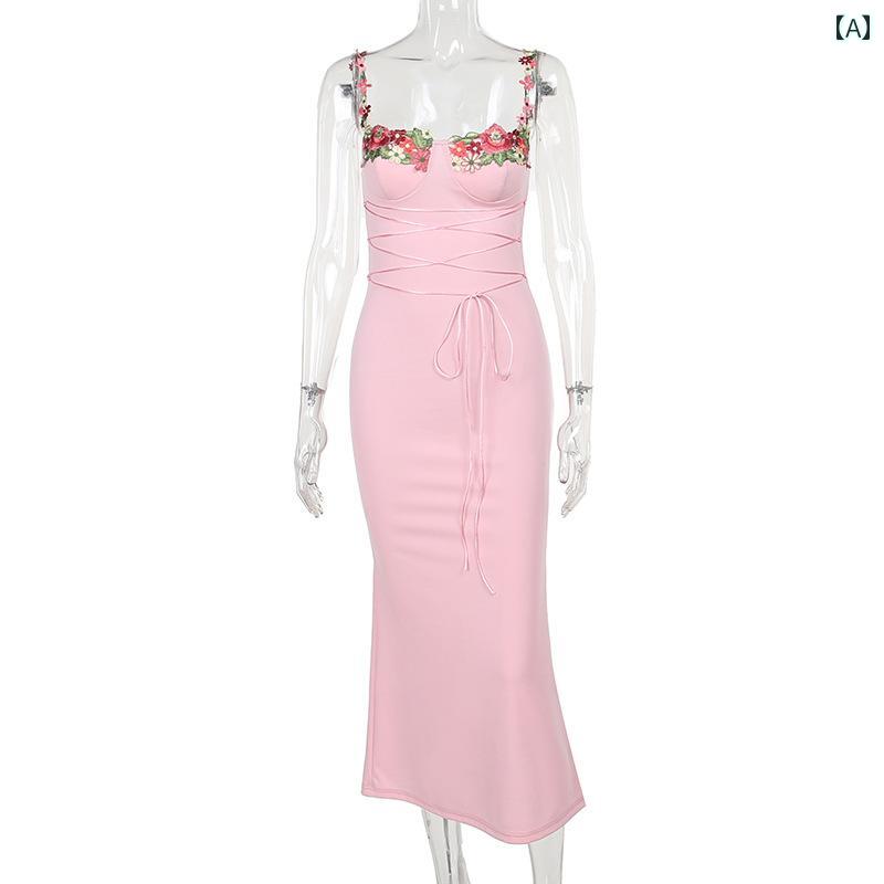 レディース パーティー ドレス アメリカン 魅惑的 ロング 女性 サマー スタイリッシュ ガール ピンク