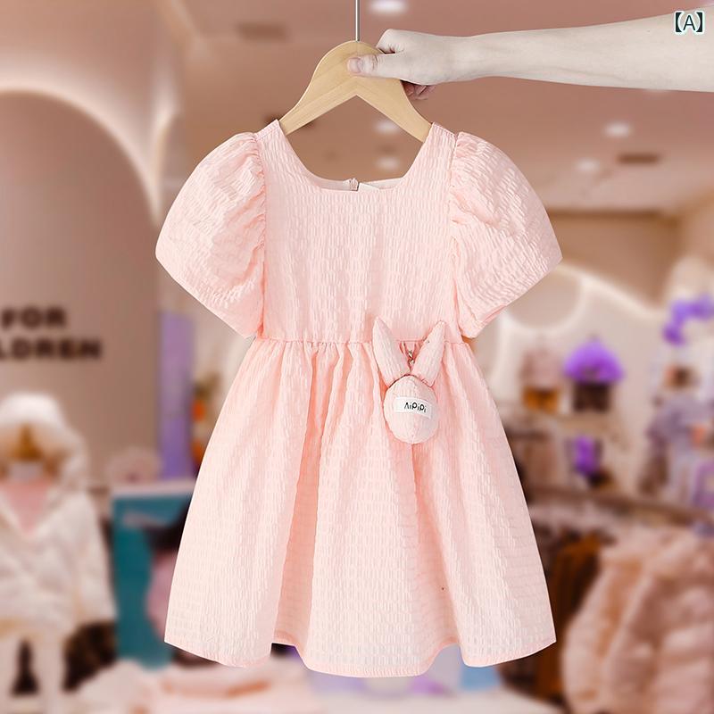 夏 キッズ ワンピース 女の子 ドレス 子供服 小さい フレッシュ かわいい プリンセス 薄手 ウサギ スカート