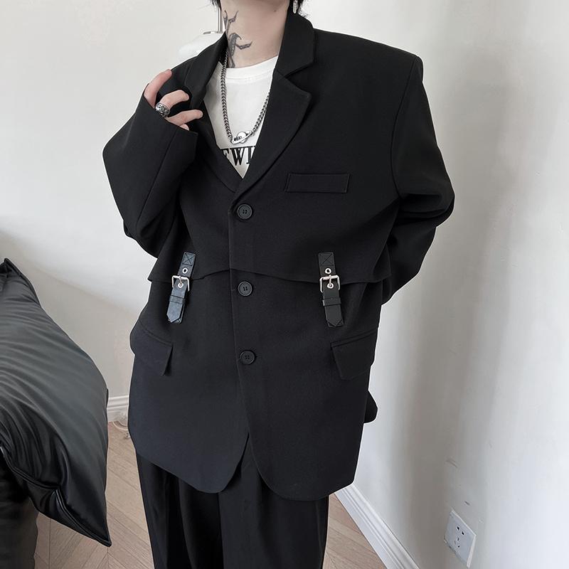 ジャケット メンズ 秋 カジュアル かっこいい 韓国 小さい ブレザー 個性 レザー バックル ハイエンド スーツ